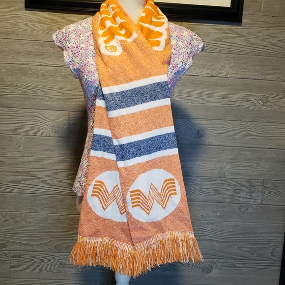 Whataburger Fringe Logo Scarf Orange Blue Stripes Unisex 71" x 7" - Picture 2 of 9